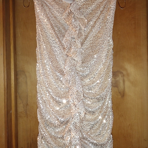 Women's Parisian Works Short Sequin Beige Party Dress Prom Size 10 Bodycon - Picture 9 of 9
